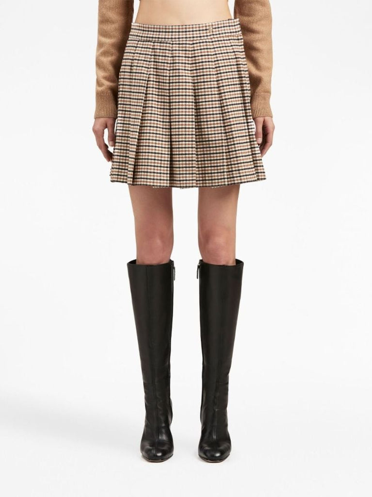 Neutral Checked Pleated Mini Skirt