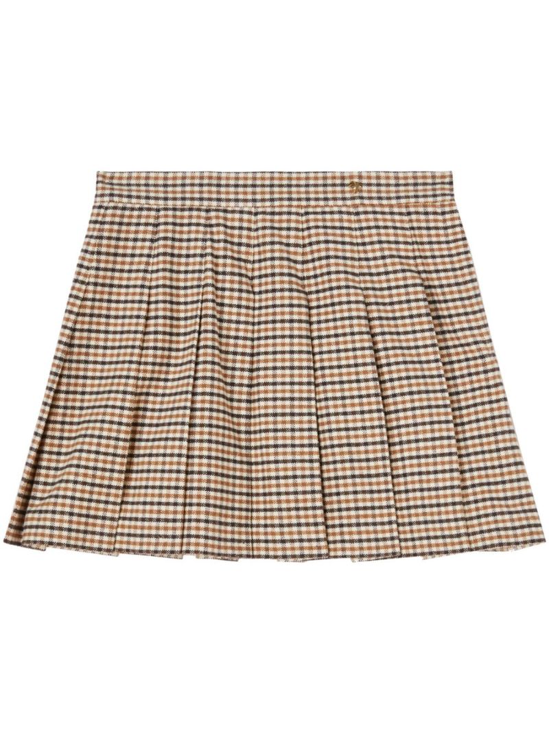 Neutral Checked Pleated Mini Skirt