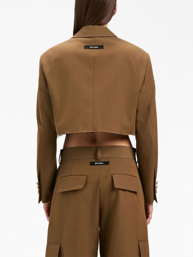 Brown Double-breasted Cropped Blazer