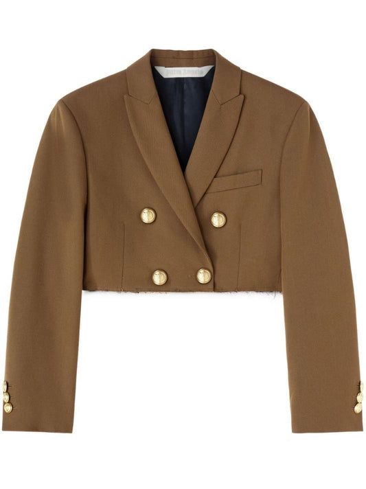 Brown Double-breasted Cropped Blazer