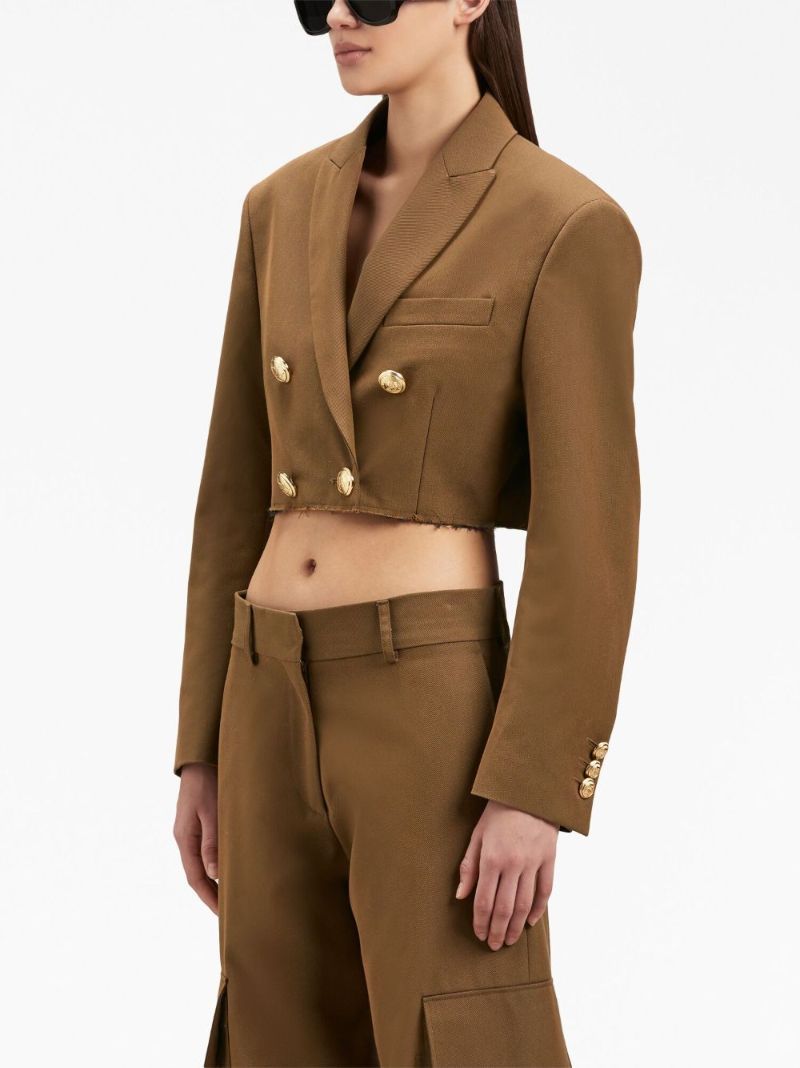 Brown Double-breasted Cropped Blazer