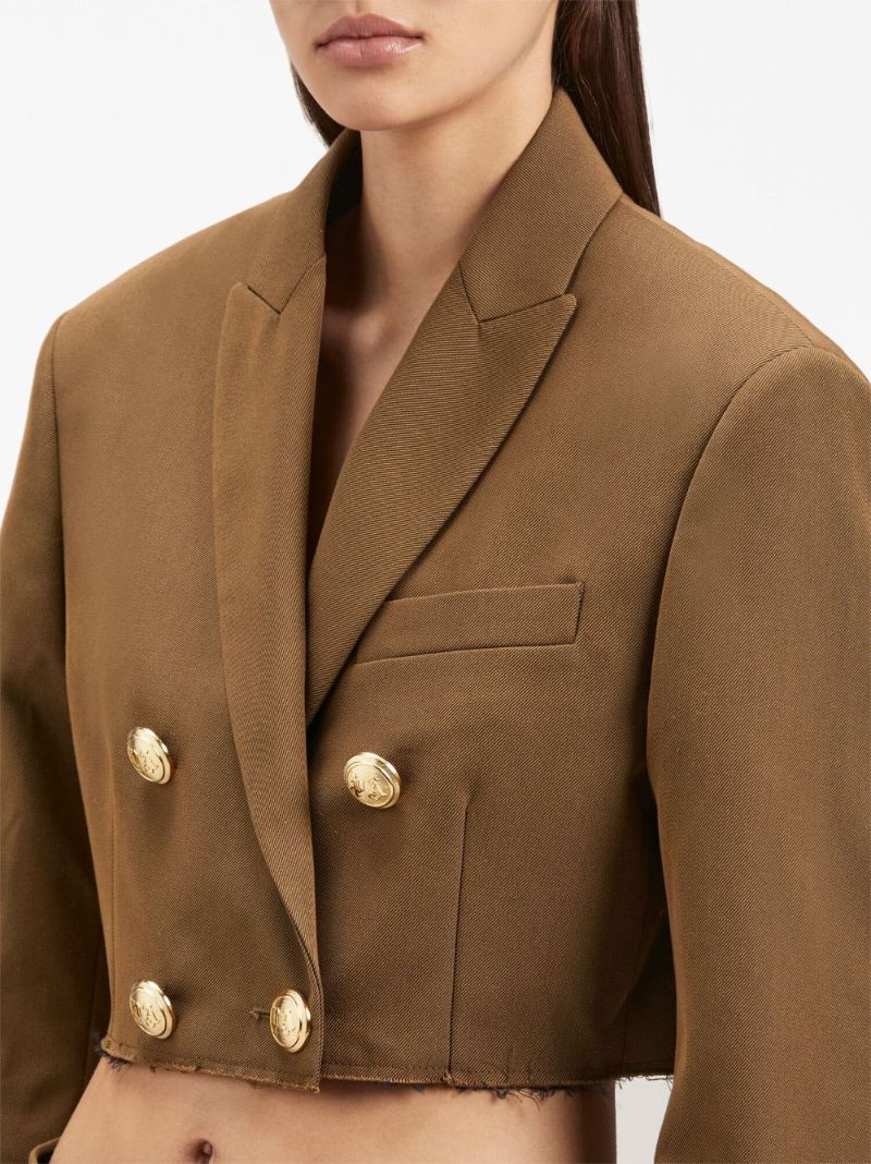 Brown Double-breasted Cropped Blazer