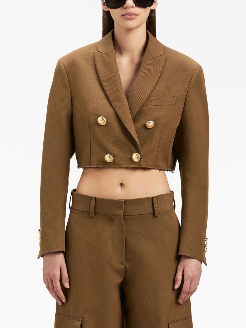 Brown Double-breasted Cropped Blazer
