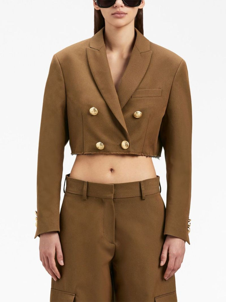 Brown Double-breasted Cropped Blazer