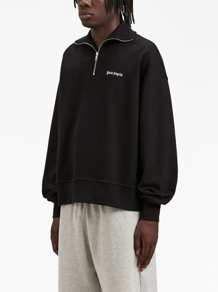 Black Logo-embroidered Half-zip Cotton Sweatshirt