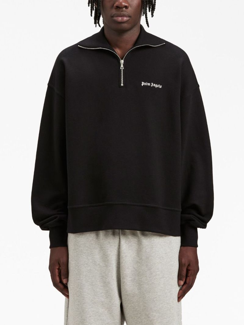 Black Logo-embroidered Half-zip Cotton Sweatshirt