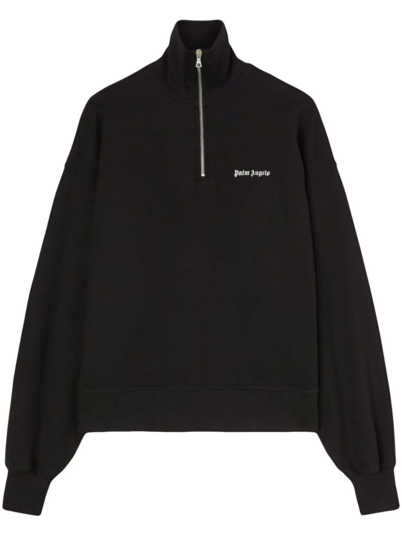 Black Logo-embroidered Half-zip Cotton Sweatshirt