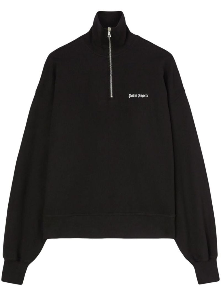Black Logo-embroidered Half-zip Cotton Sweatshirt