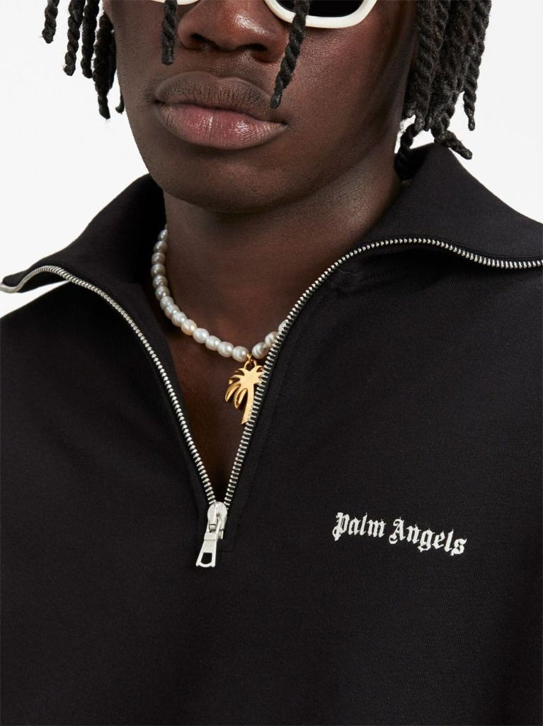 Black Logo-embroidered Half-zip Cotton Sweatshirt