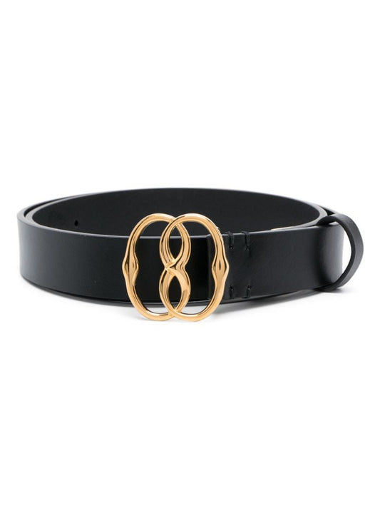 Black Emblem Buckle Leather Belt