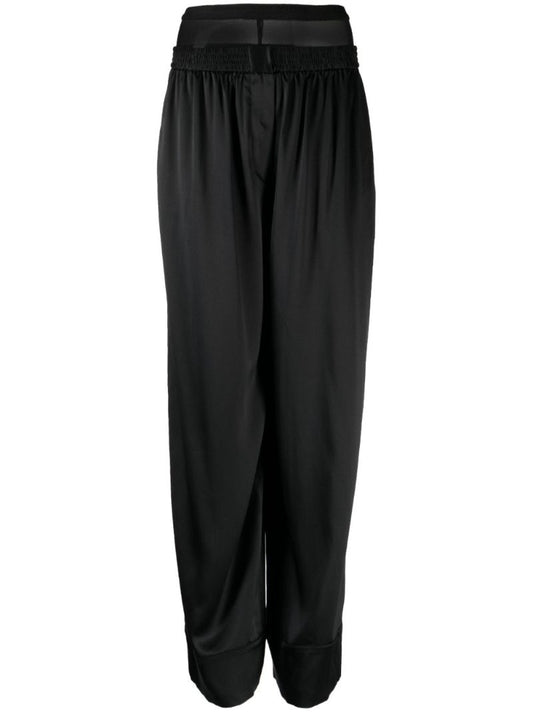 Black Layered Silk Boxer Trousers
