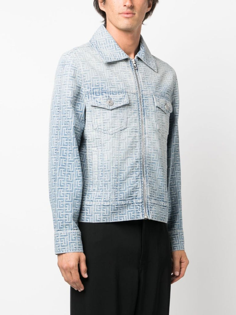 Blue Jacquard-monogram Zip-up Denim Jacket