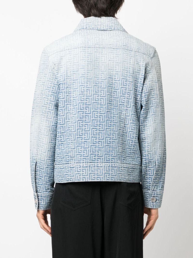 Blue Jacquard-monogram Zip-up Denim Jacket
