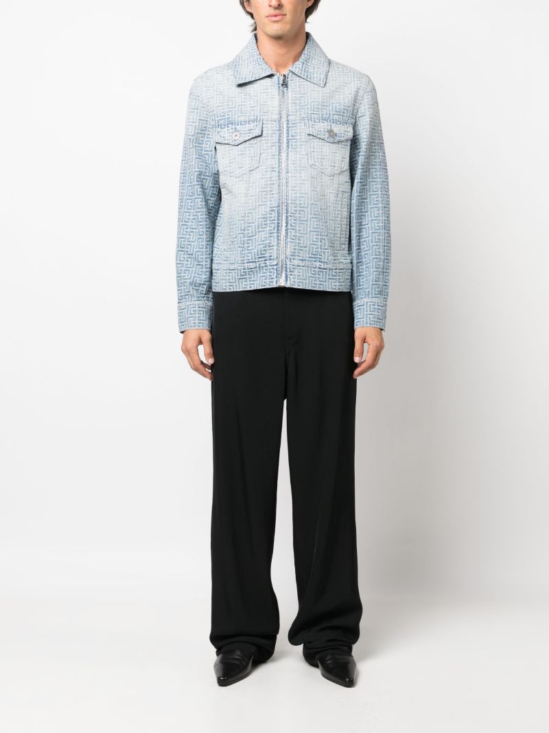 Blue Jacquard-monogram Zip-up Denim Jacket