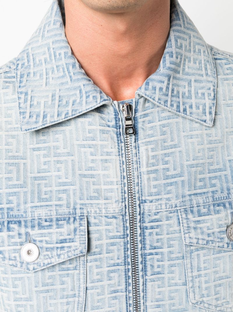 Blue Jacquard-monogram Zip-up Denim Jacket