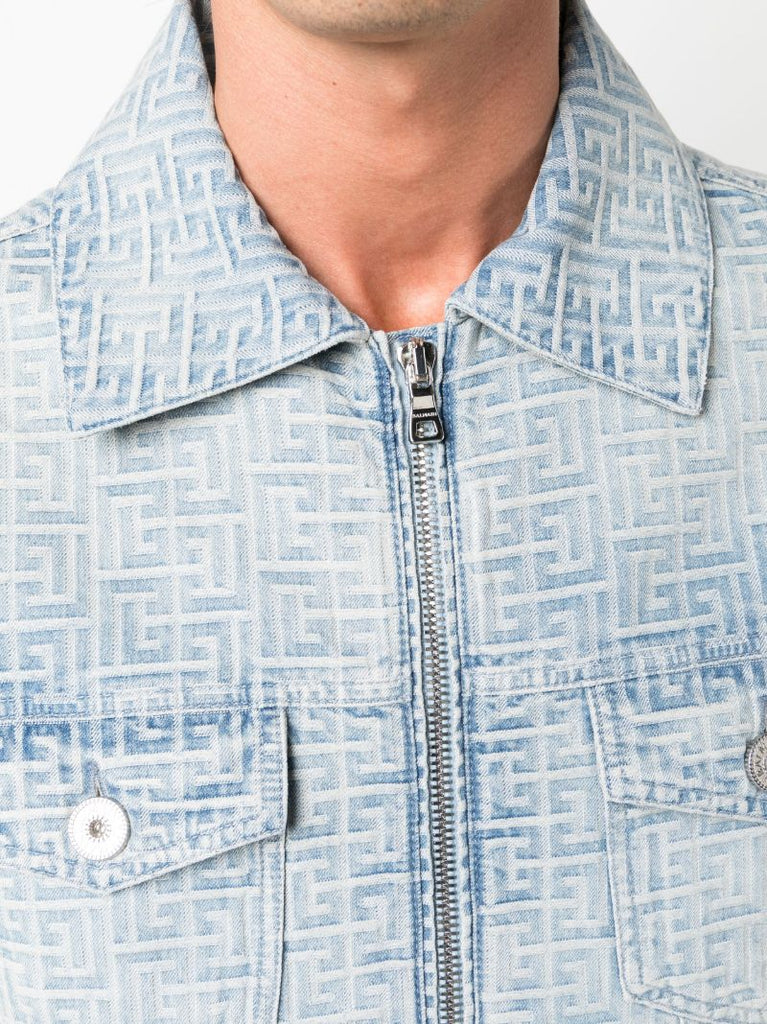 Blue Jacquard-monogram Zip-up Denim Jacket