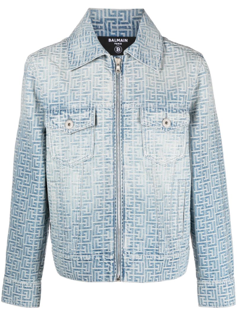 Blue Jacquard-monogram Zip-up Denim Jacket