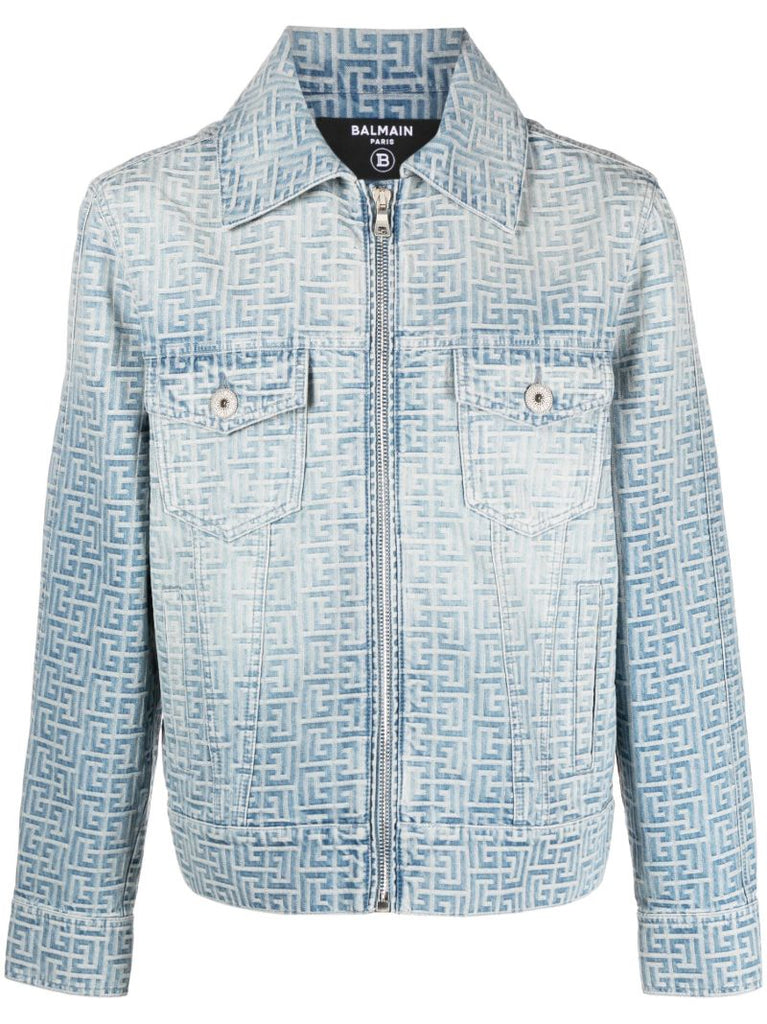 Blue Jacquard-monogram Zip-up Denim Jacket