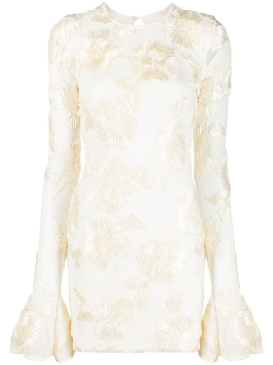 White Floral AppliquÃ_x0083_Â© Mini Dress