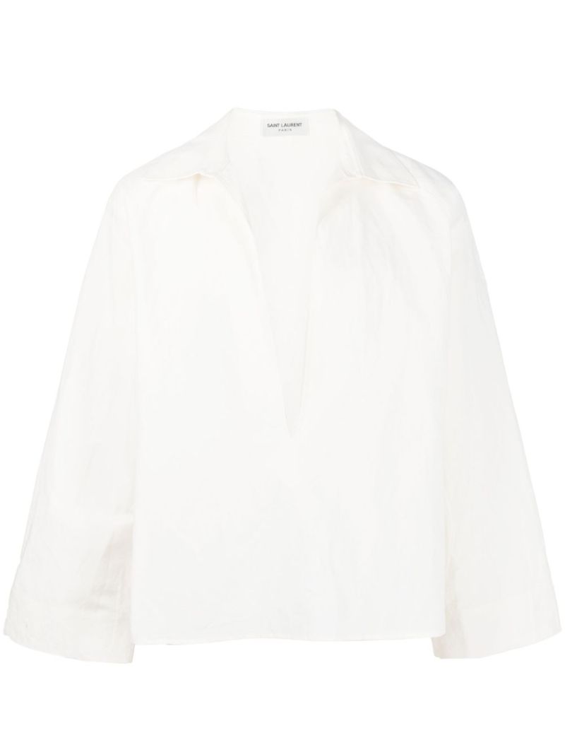 White Linen V-neck Shirt