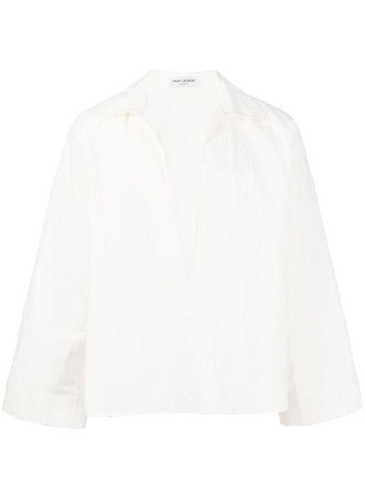White Linen V-neck Shirt