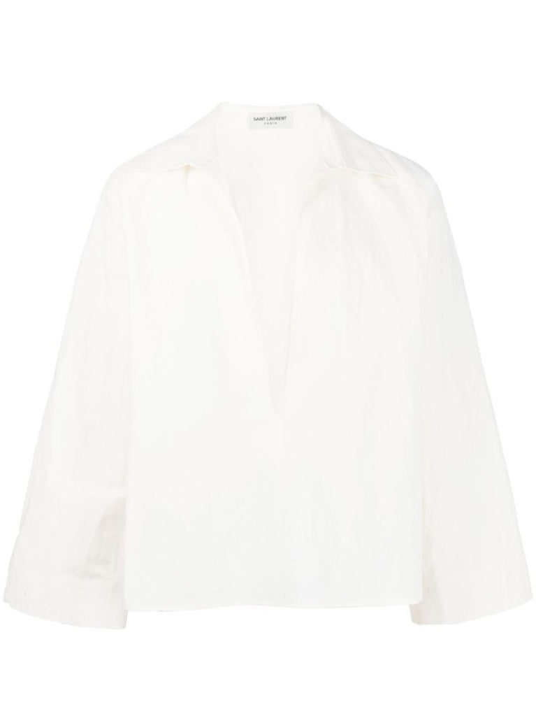 White Linen V-neck Shirt
