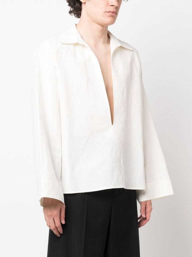 White Linen V-neck Shirt