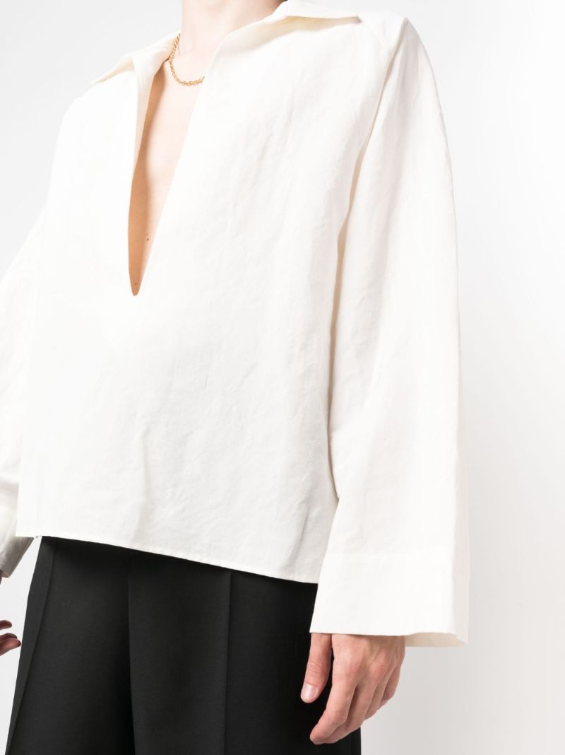 White Linen V-neck Shirt