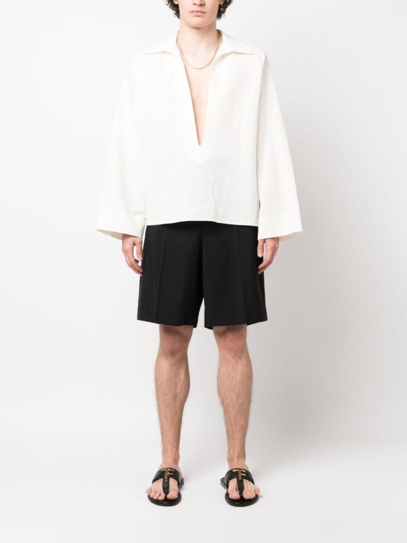 White Linen V-neck Shirt