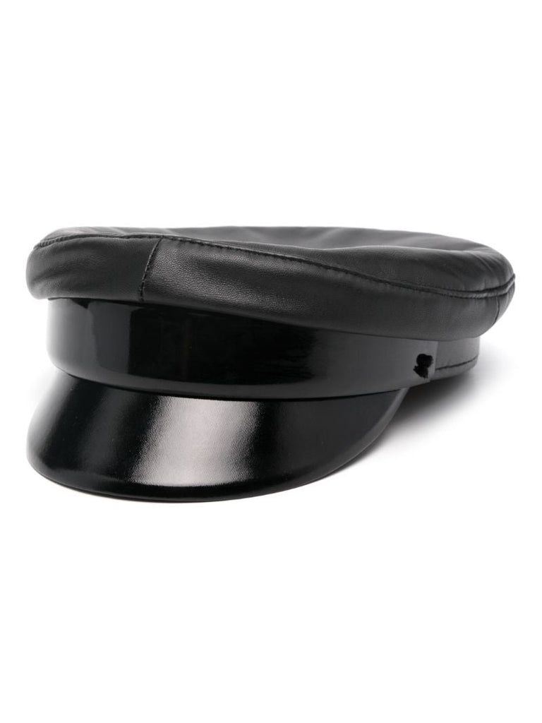 Black Leather Baker Boy Hat