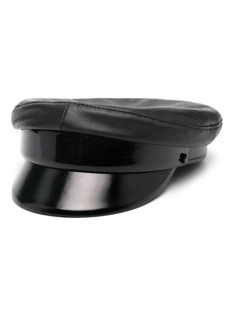 Black Leather Baker Boy Hat