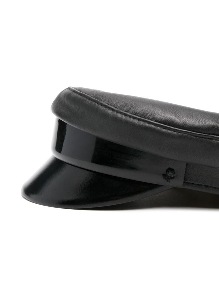 Black Leather Baker Boy Hat