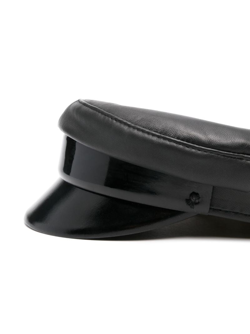 Black Leather Baker Boy Hat