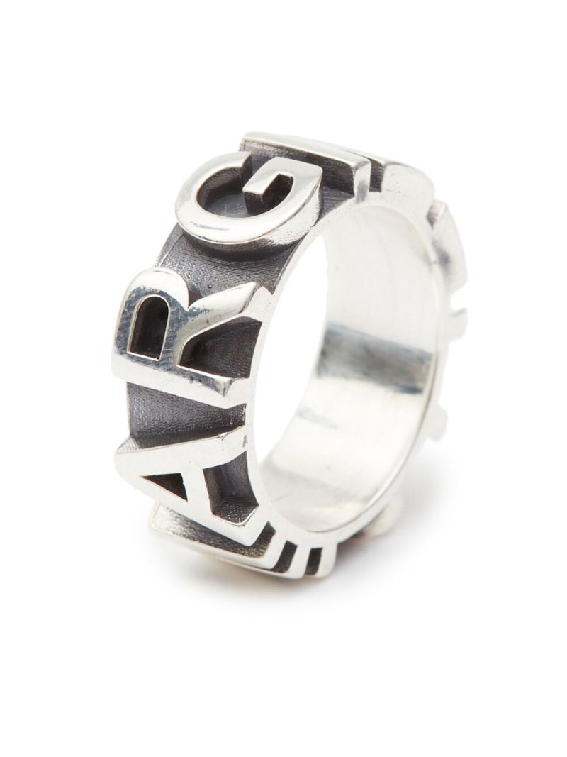 Silver-tone Logo Embossing Band Ring