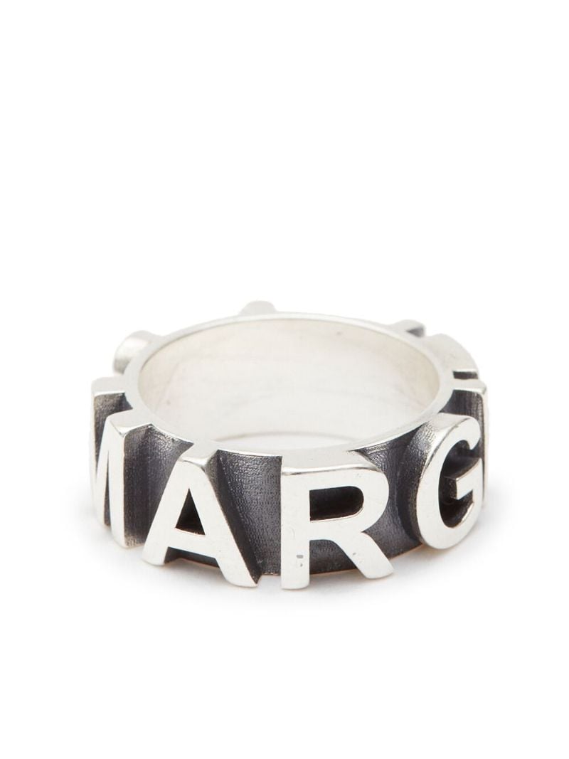 Silver-tone Logo Embossing Band Ring
