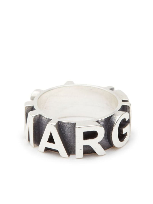 Silver-tone Logo Embossing Band Ring