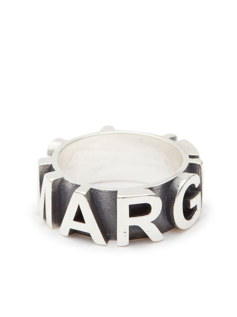Silver-tone Logo Embossing Band Ring
