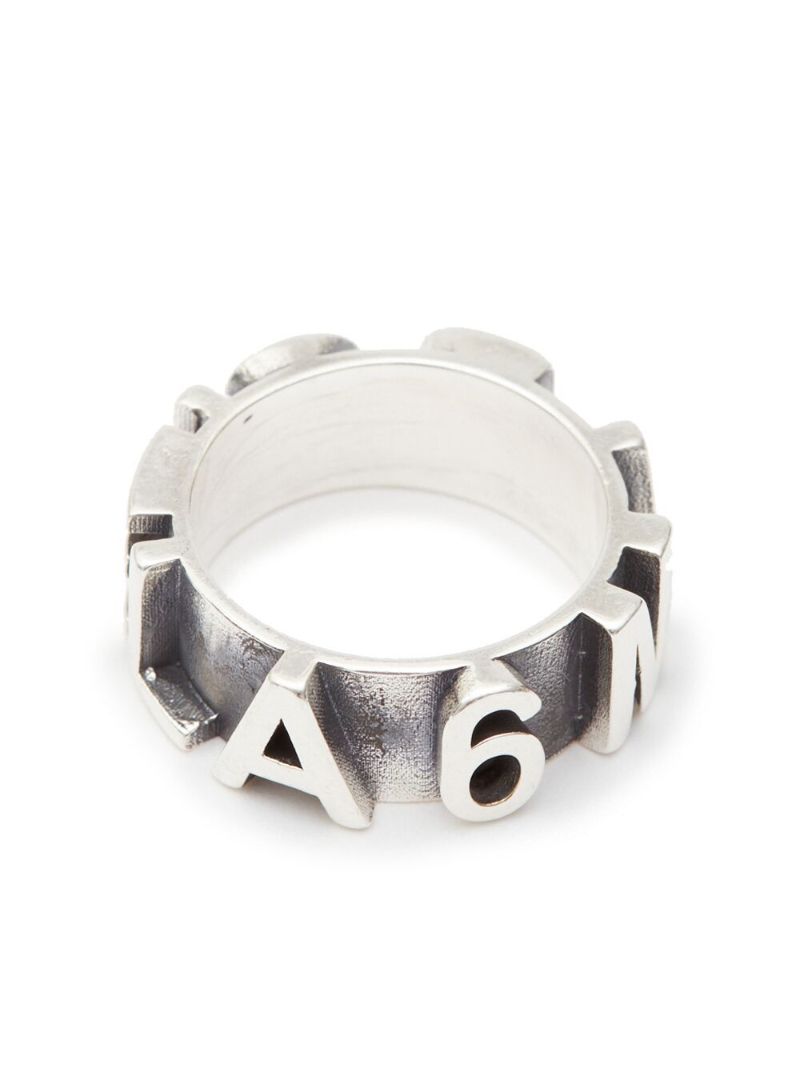 Silver-tone Logo Embossing Band Ring