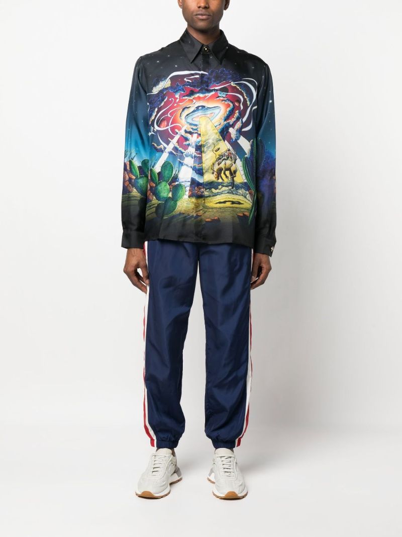 Blue Cowboy De L'espace Print Silk Shirt
