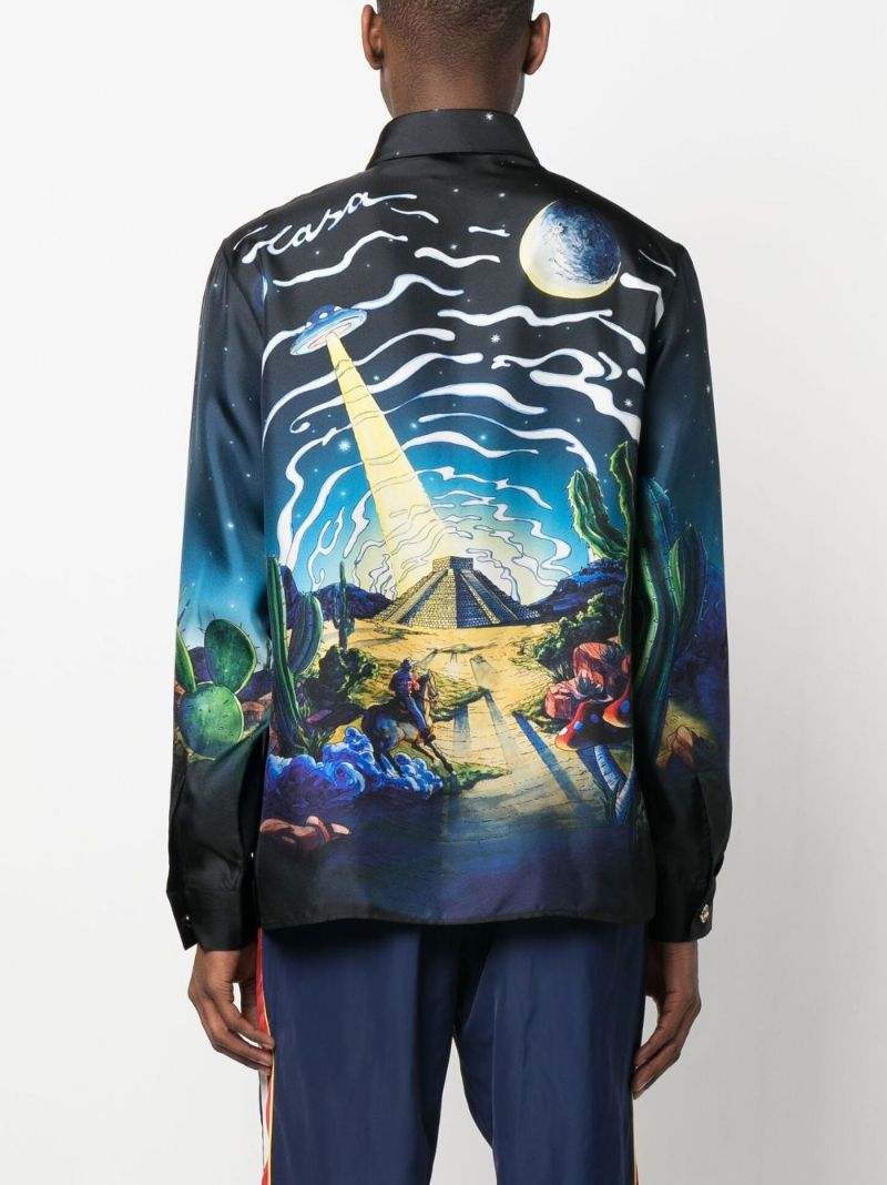 Blue Cowboy De L'espace Print Silk Shirt