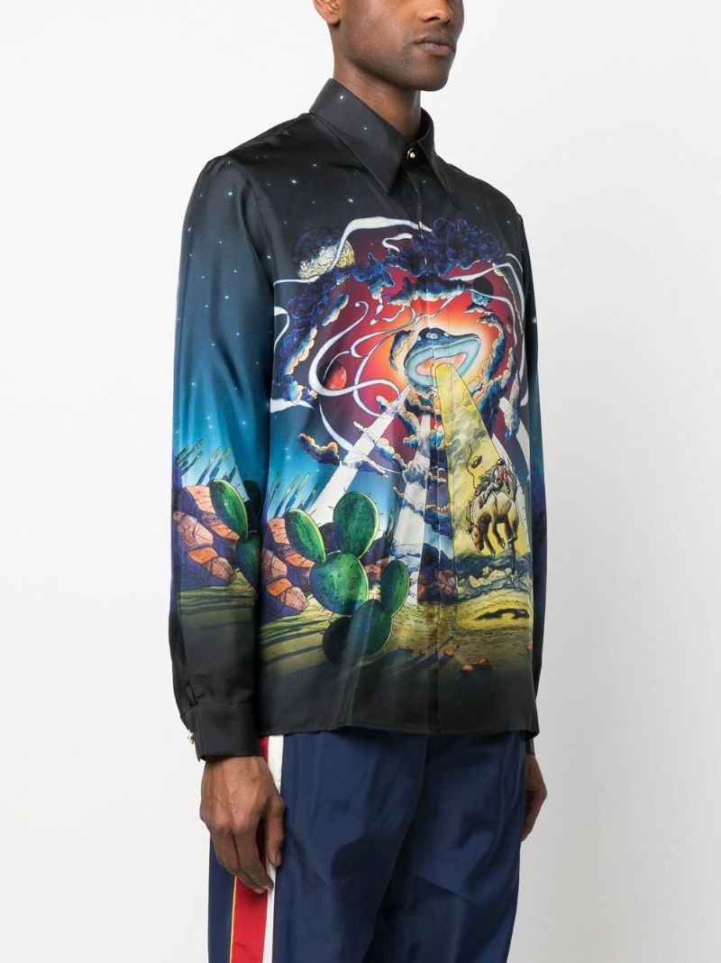 Blue Cowboy De L'espace Print Silk Shirt
