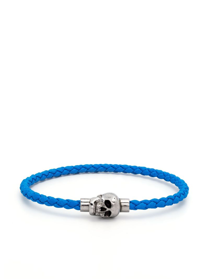 Blue Skull Cord Leather Bracelet