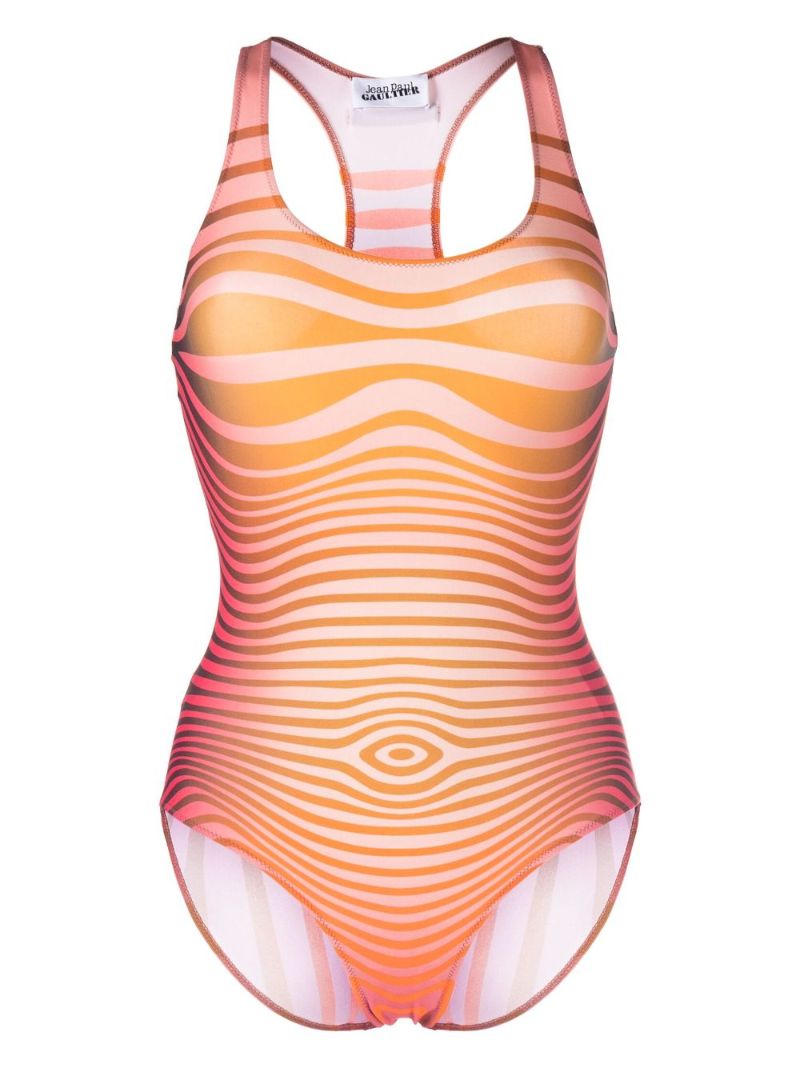 Orange Striped Racerback Swimsuit