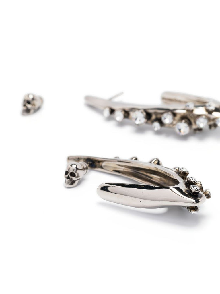 Silver Crystal Embellished Asymmetric Earrings