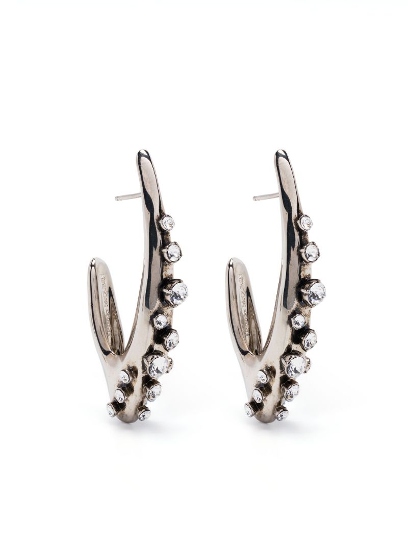 Silver Crystal Embellished Asymmetric Earrings