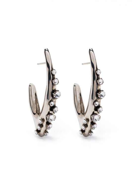 Silver Crystal Embellished Asymmetric Earrings