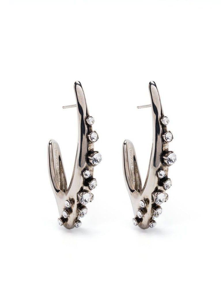 Silver Crystal Embellished Asymmetric Earrings