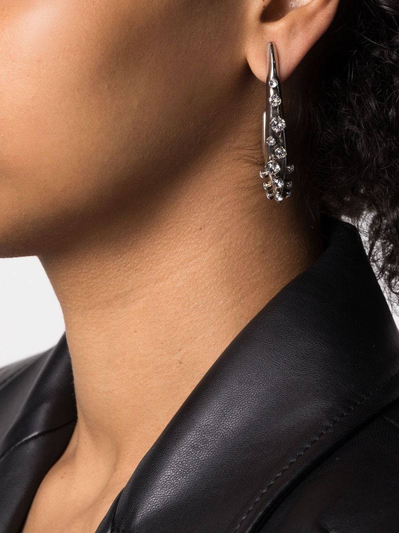 Silver Crystal Embellished Asymmetric Earrings