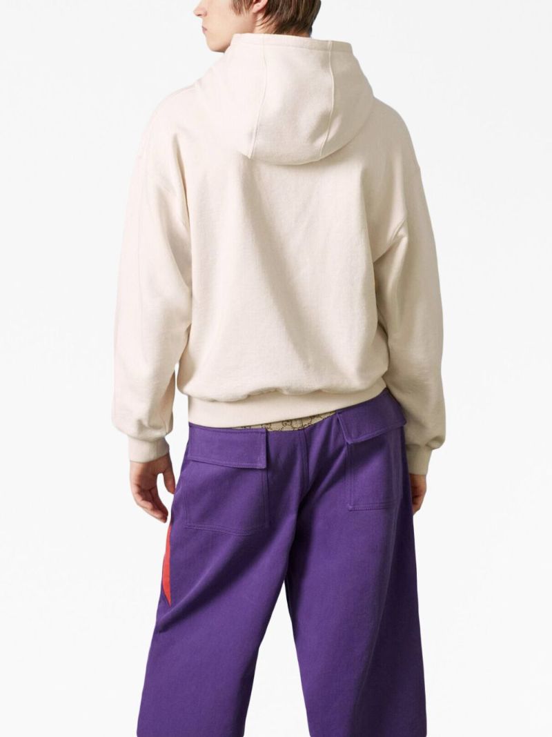White Embroidered Patch Felted Cotton Hoodie