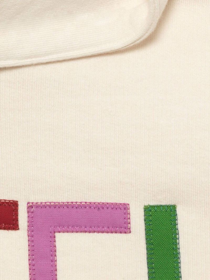 White Embroidered Patch Felted Cotton Hoodie